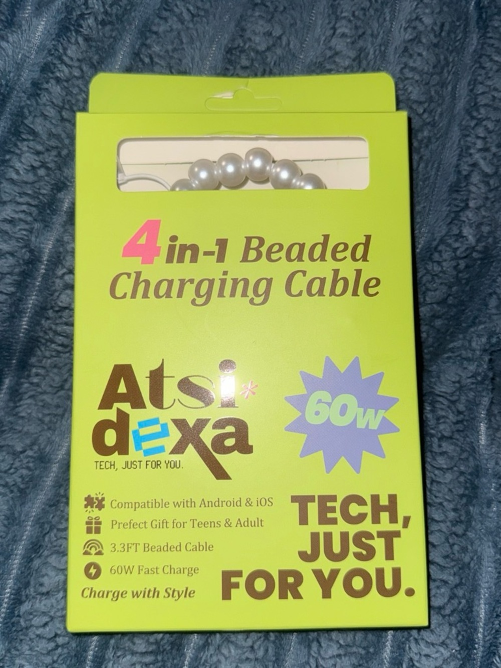 4-in-1 Beaded Charging Cable - Lime Green